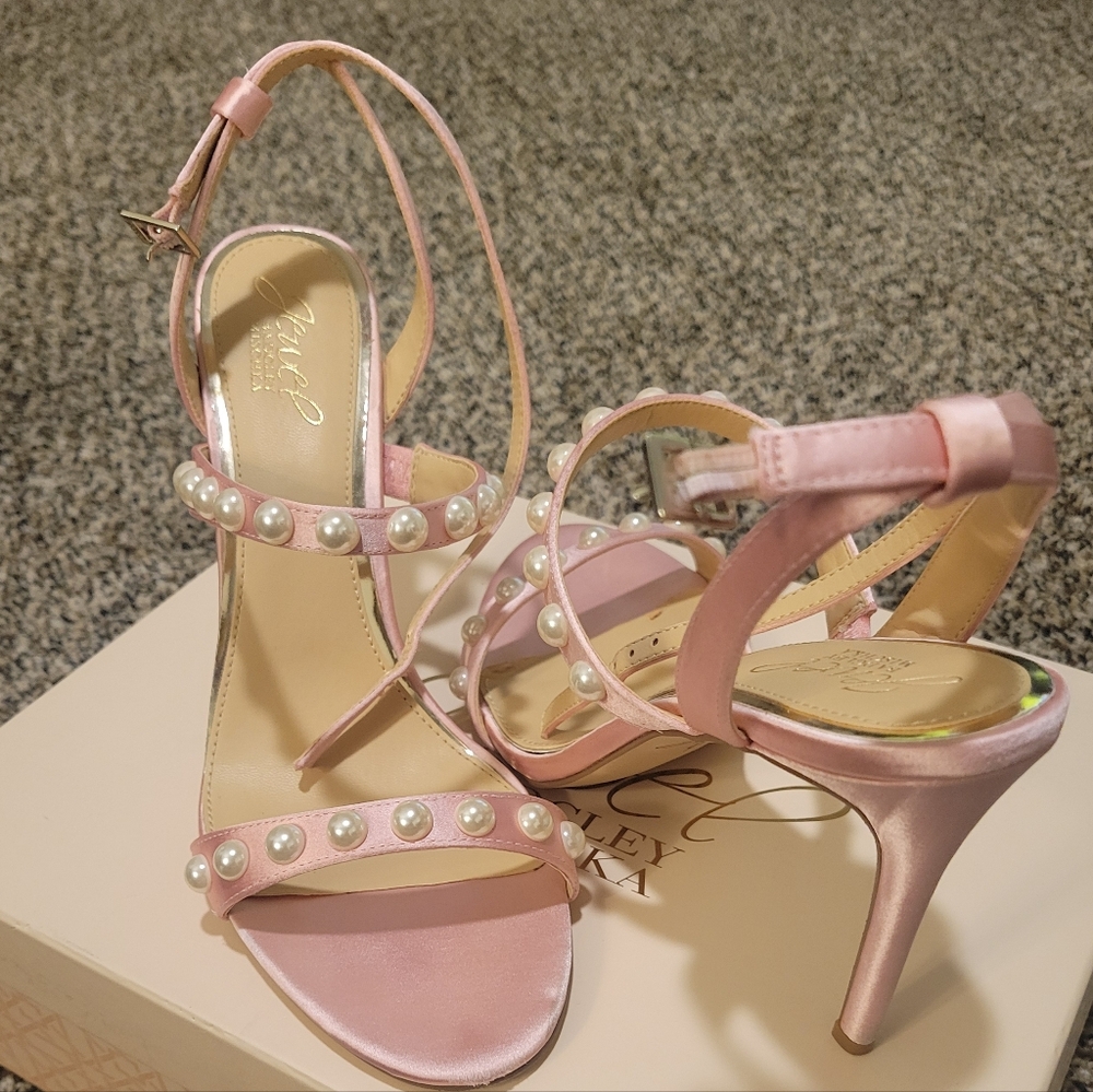 Badgely Mischka Pink Pearl-Embellished Heels